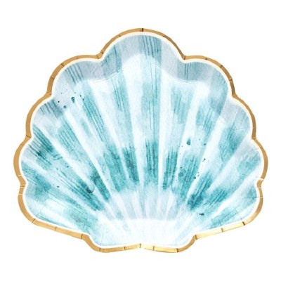 Pack of 8 8" Teal Scallop Shell Shape Paper Plates