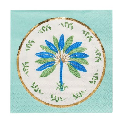 Blue and Green Palm Tree Beverage Napkins