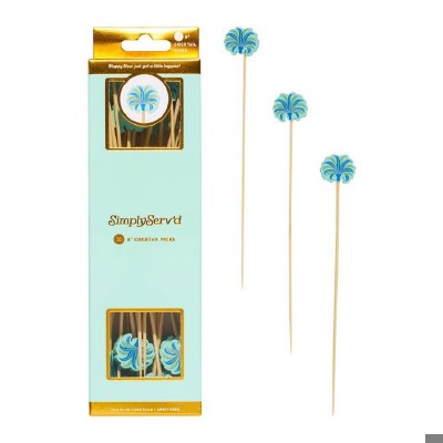 Pack of 30 6" Blue and Green Palm Tree Picks