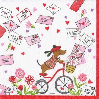 5" Square Dog Love Notes Valentine's Day Beverage Napkins