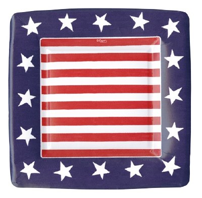 Pack of Eight 7" Sqaure Red, White, and Blue Stars and Stripes Paper Plates