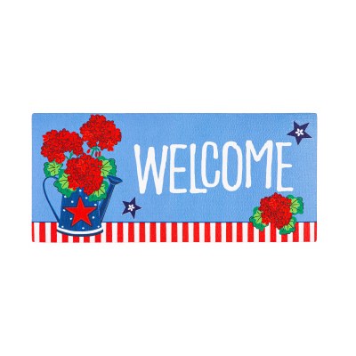 10" x 22" "Welcome" Geranium Bouquet Sassafras Doormat Insert