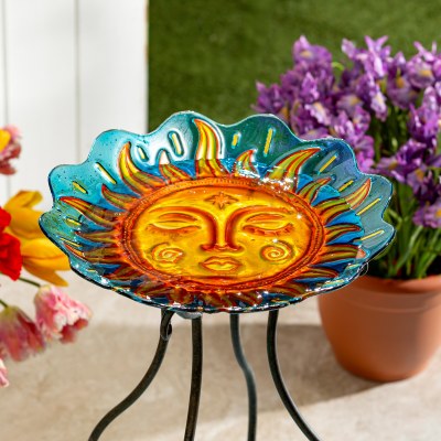 18" Round Multicolor Sun Face Glass Bowl