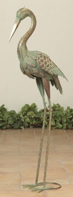 41" Verdigris and Copper Heron With Head Down Statue