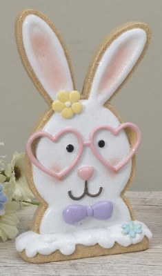 7" Easter Bunny Head Wearing Pink Heart Shaped Glasses Polyresin Figurine