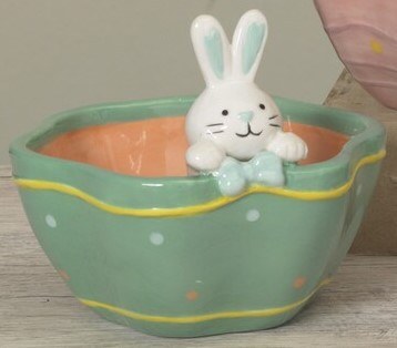5" Blue Easter Bunny Ceramic Bowl