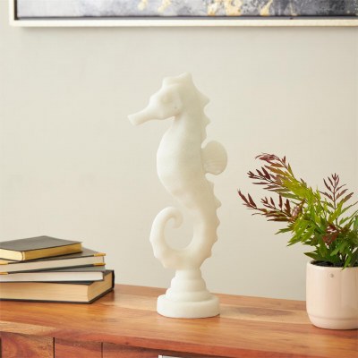 16" White Polyresin Seahorse Statue