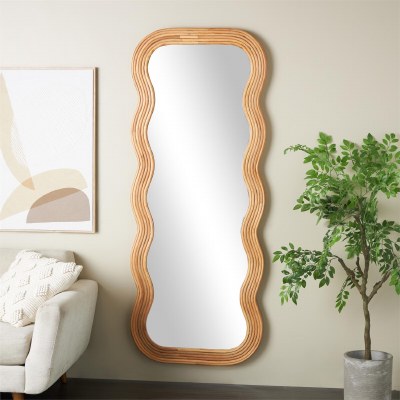 73" x 29" Natural Wood Wavy Mirror