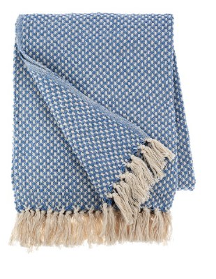 60" x 50" Blue and Natural Woven Check Throw Blanket