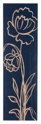 32" x 10" Two Carved Flowers on Dark Blue Wood Wall Art Plaque