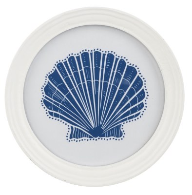 7" Round Framed Blue Scallop Shell Coastal Wall Plaque