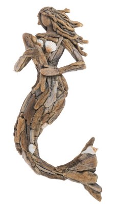 15" Vertical Driftwood and Polyresin Coastal Mermaid Wall Art Plaque