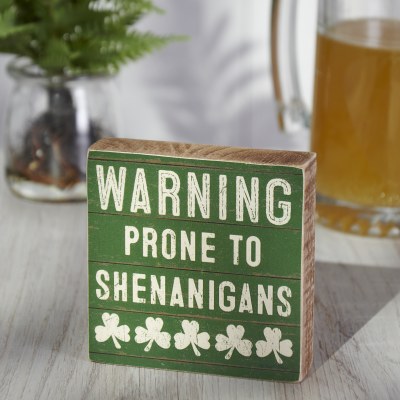4" Sq "Warning- Phone To Shenanigans" St. Patrick's Day Plaque