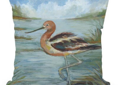 18" Sq Avocet in Water Decorative Indoor/Outdoor Coastal Pillow