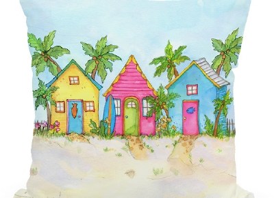 18" Sq Beach Cottages Decorative Indoor/Outdoor Coastal Pillow