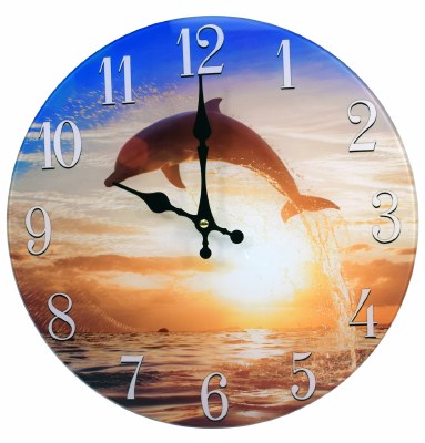 13" Round Dolphin Jumping in the Sunset Glass Wall Clock