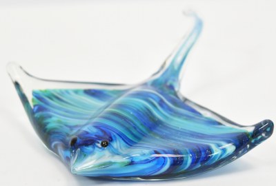 7" Blue and Green Glass Sting Ray Coastal Figurine