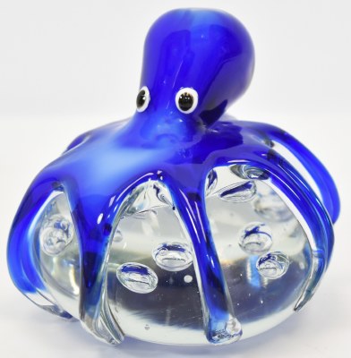 4" Blue Glass Octopus on an Orb Coastal Figurine