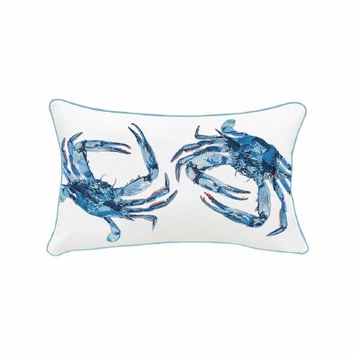 12" x 21" Two Blue Crabs Decorative Coastal Indoor/Outdoor Lumbar Pillow