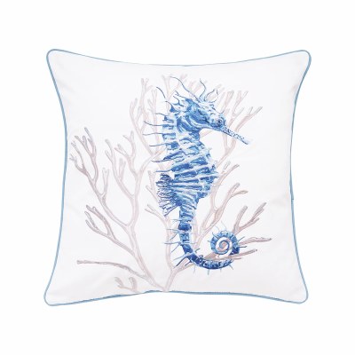 20" Sq Blue Toned Seahorse With Coral Decorative Coastal Indoor/Outdoor Pillow
