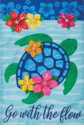 18" x 12" "Go With The Flow" Sea Turtle Hibiscus Mini Tropical Garden Flag