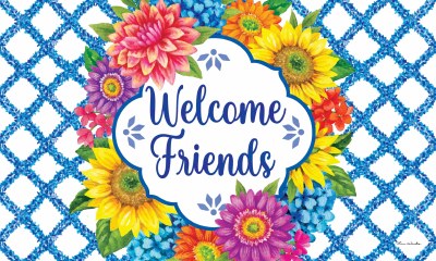 18" x 30" "Welcome Friends" Floral Doormat