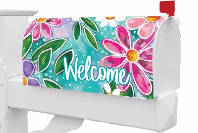 Pink Flowers "Welcome" Botanical Mailbox Cover