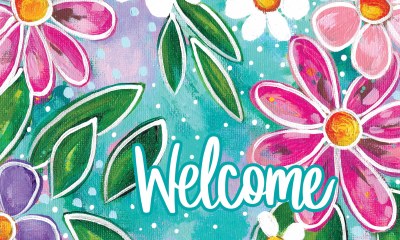 18" x 30" Pink Flowers "Welcome" Botanical Doormat