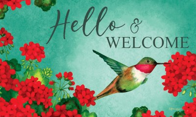 18" x 30" "Hello & Welcome" Botanical Hummingbird Doormat