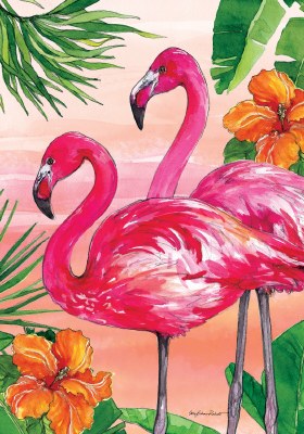 18" x 12" Two Flamingos Mini Tropical Garden Flag