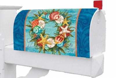 Shell Wreath Coastal Mailbox Cover