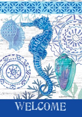 40" x 28" Blue Seahorse "Welcome" Large Coastal Flag