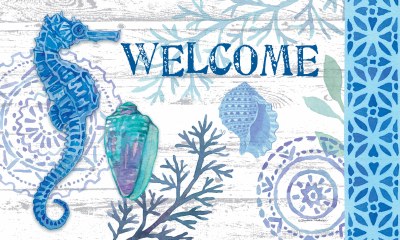 18" x 30" Blue Seahorse "Welcome" Coastal Doormat