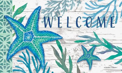 18" x 30" Teal Starfish "Welcome" Coastal Doormat