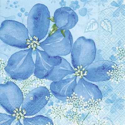 5" Sq Blue Tender Flowers Beverage Napkins