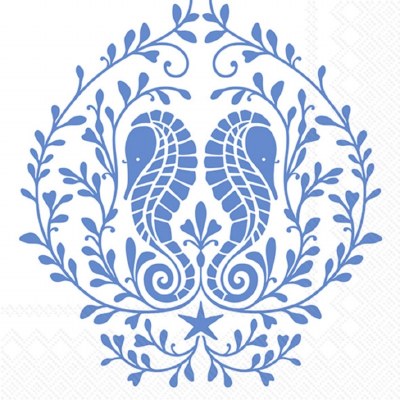 5" Sq Grand Blue Seahorse Beverage Napkins