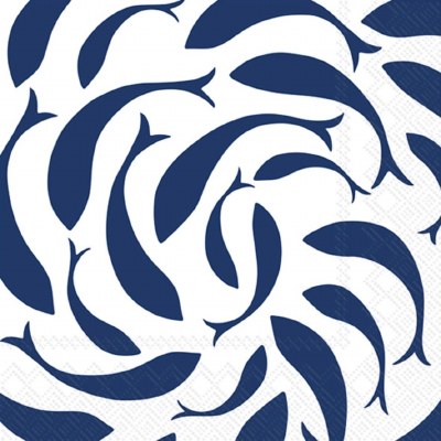 5" Sq Dark Blue Fish Swirl Beverage Napkins