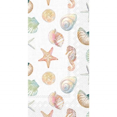 8.5" x 4.5" Multipastel Seashells on White Guest Towels