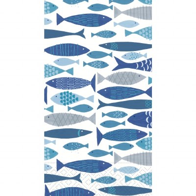 8.5" x 4.5" Blue and Gray School of Fish Guest Towels