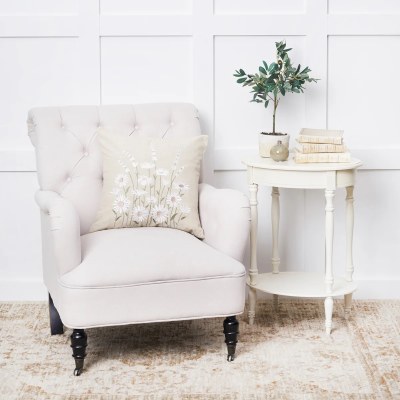 18" Sq White Daisies on Beige Decorative Pillow