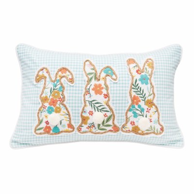 14" x 22" Three Flower Bunnies Decorative Spring Pillow
