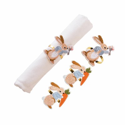 Set of Four Rabbit Holding a Carrot Napkin Rings