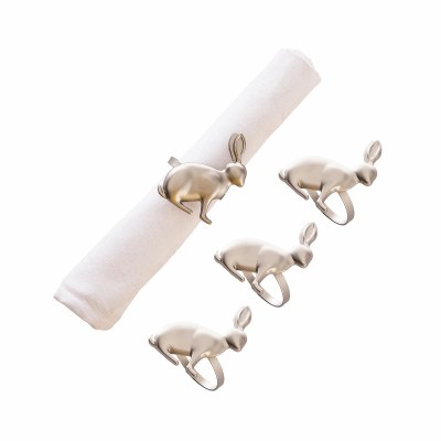 Set of Four Matte Silver Bunny Napkin Rings