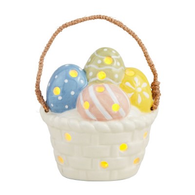 4" LED Multipastel Ceramic Easter Egg Basket Decorative Sitter by Mud Pie