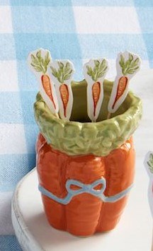 3" Orange Ceramic Carrot Toothpick Holder With Picks by Mud Pie