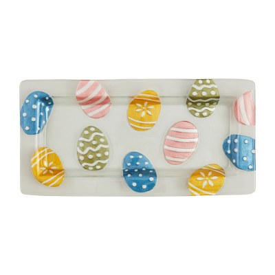 7" x 15" Multicolor Easter Eggs Glass Platter by Mud Pie