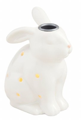 6" LED White Ceramic Bunny Taper Candle Holder by Mud Pie