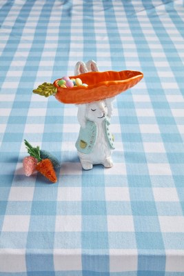 7" Multipastel Ceramic Bunny Holding a Carrot Dish by Mud Pie