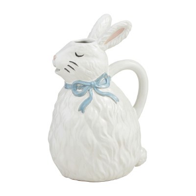 45 Oz White and Blue Bow Ceramic Bunny Pitcher by Mud Pie