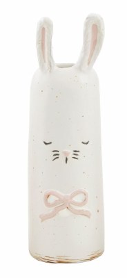 8" Pink Bow Ceramic Bunny Vase by Mud Pie